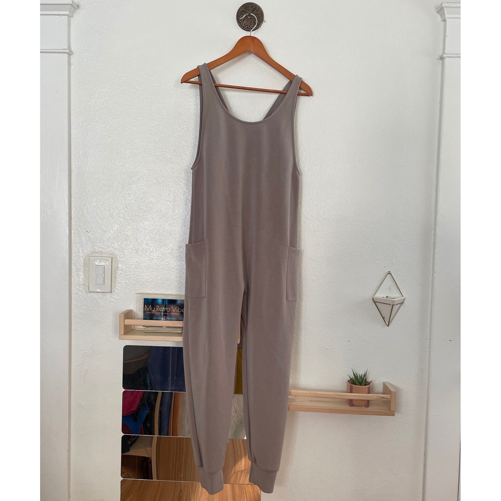 Spiritual Gangster Taupe Mauve Sleeveless Cross Back Jogger Jumpsuit Small